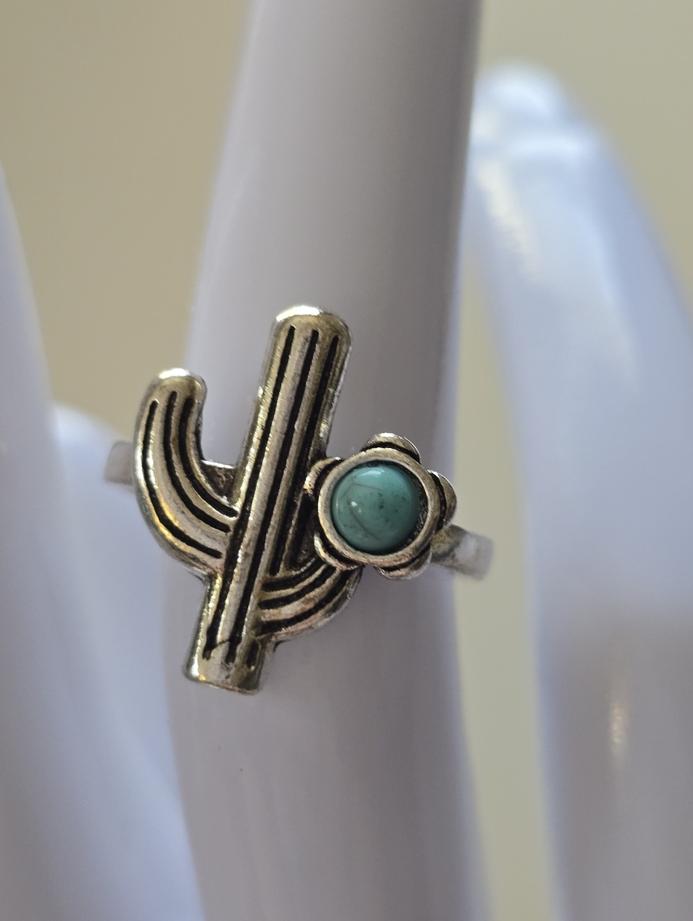 Silver Cactus Ring with Turquoise Accent Size 6.5